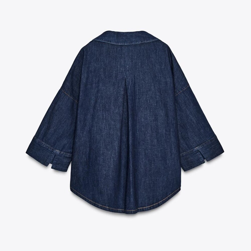 Zara DENIM EFFECT BUTTON-UP SHIRT SMALL NWT - Picture 4 of 6